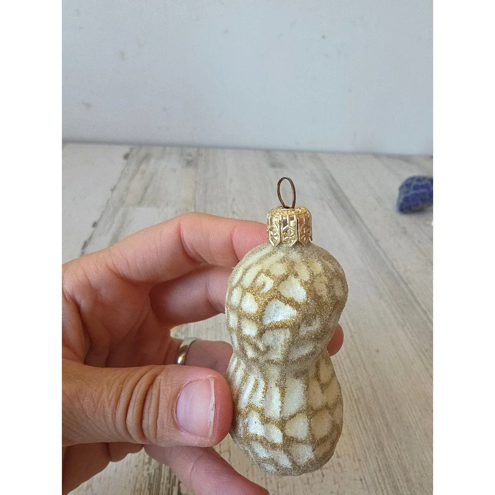 Vintage Czech glitter peanut glass ornament Xmas tree
